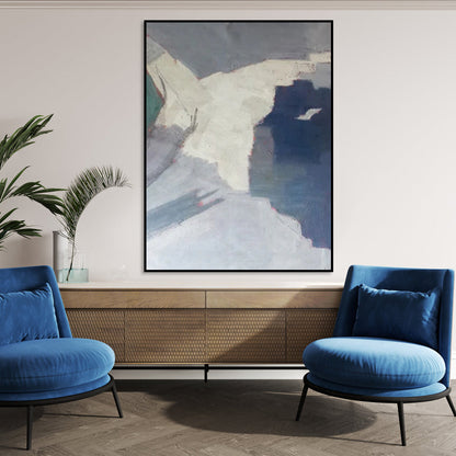 Abstract Oil Painting of Serene Pursuit in Soft Grays and Whites