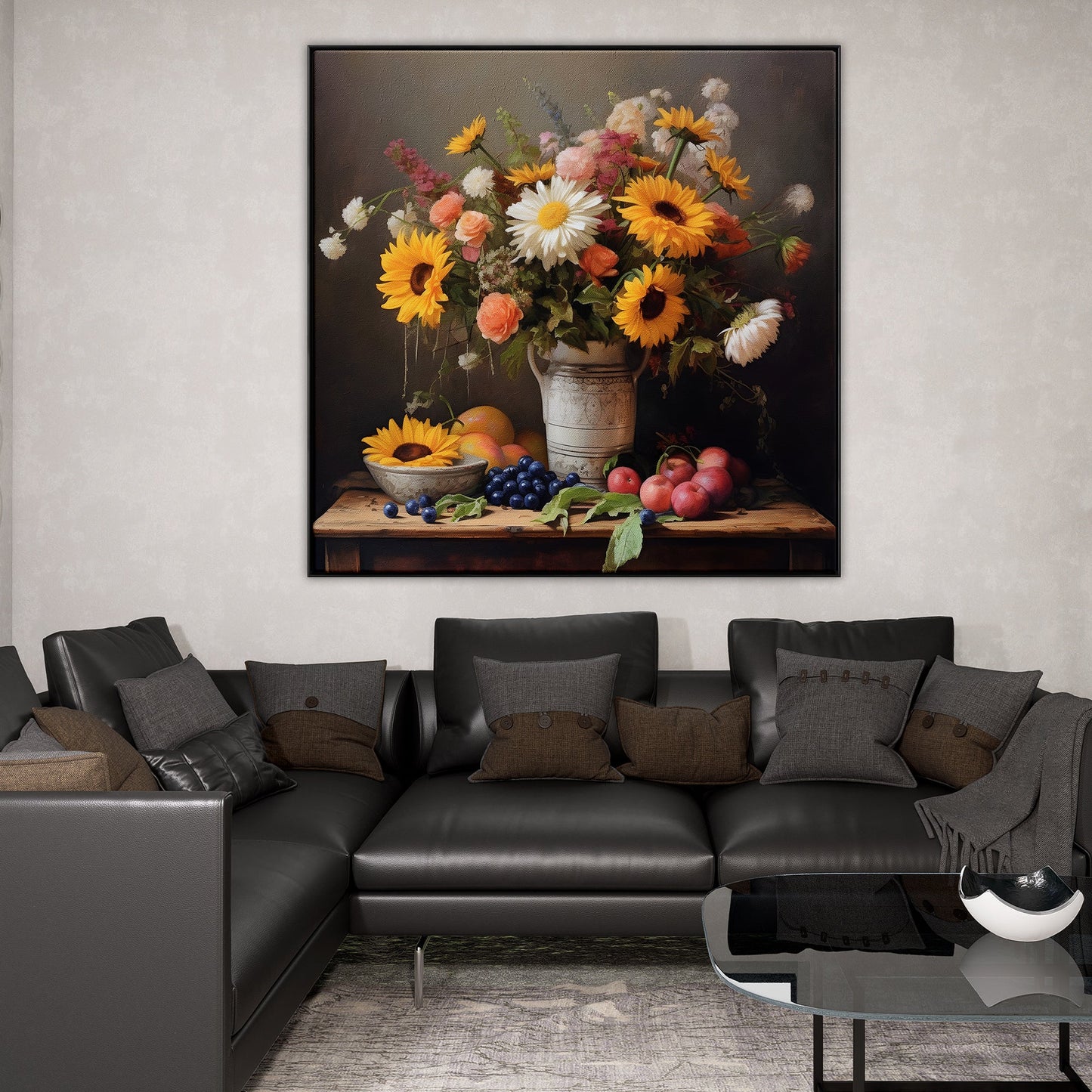 Vibrant Summer Flower Arrangement in Rustic Vase - Stunning Oil Painting Decor
