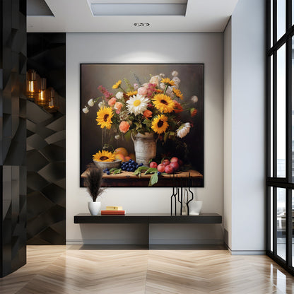 Vibrant Summer Flower Arrangement in Rustic Vase - Stunning Oil Painting Decor