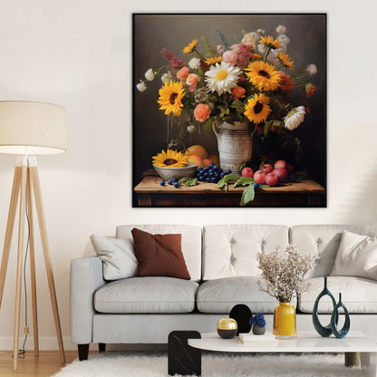 Vibrant Summer Flower Arrangement in Rustic Vase - Stunning Oil Painting Decor