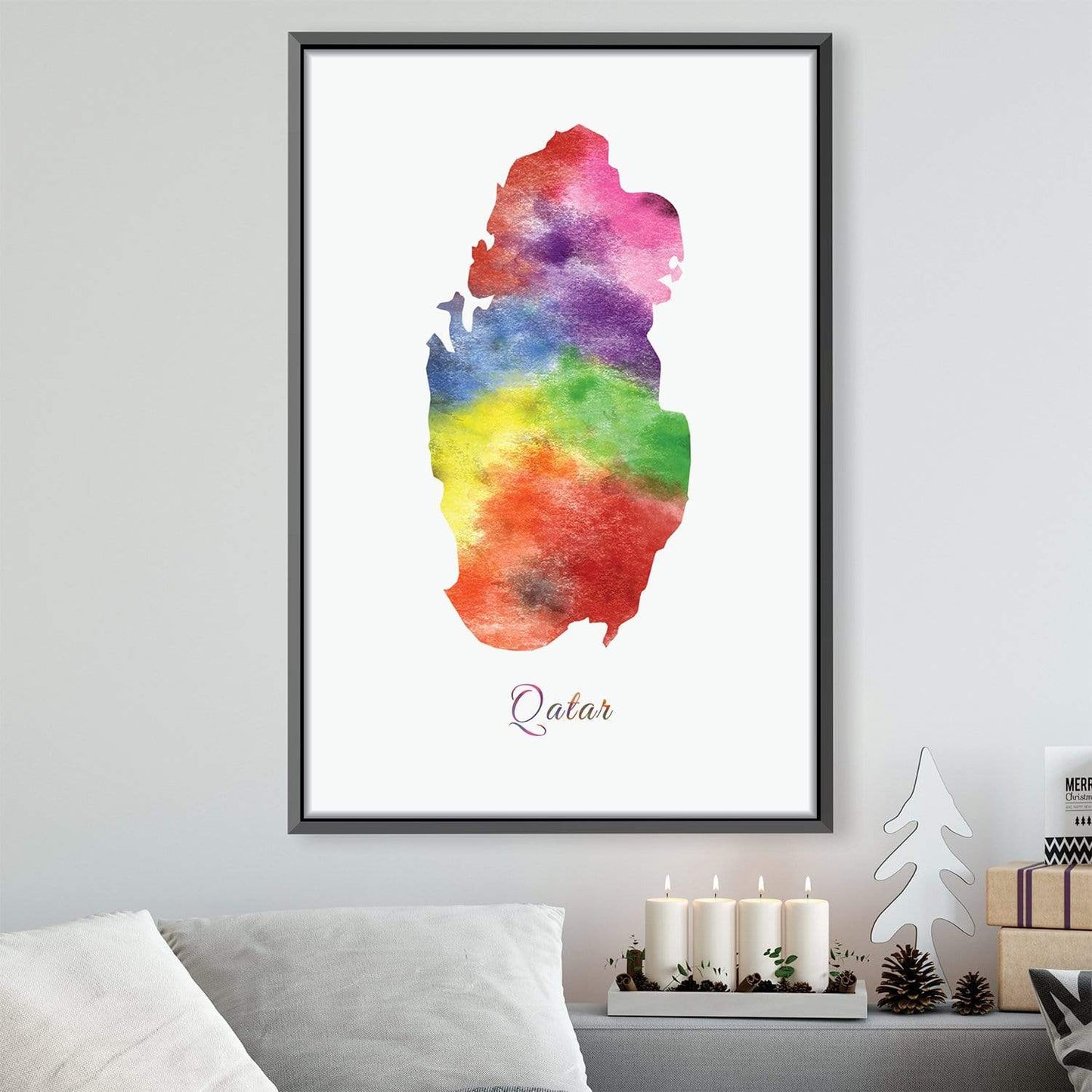 Vibrant Qatar Map Oil Painting - Colorful Abstract Wall Art for Modern Decor