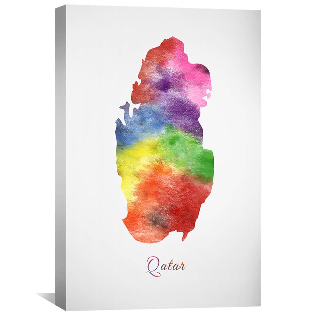 Vibrant Qatar Map Oil Painting - Colorful Abstract Wall Art for Modern Decor