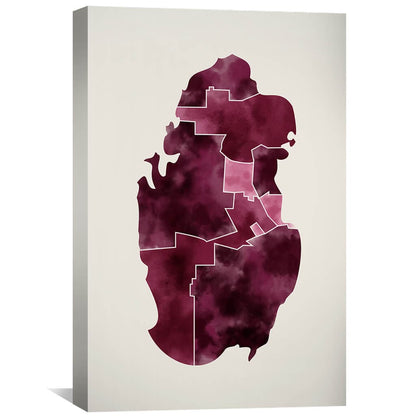 Abstract Qatar Map in Rich Burgundy - Modern Oil Painting for Home Decor