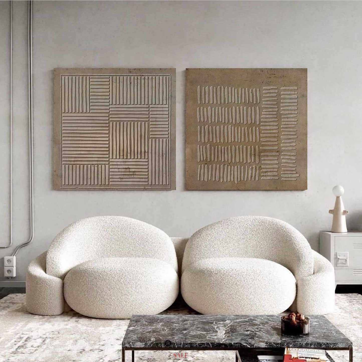 Modern Neutral Abstract Duo ‚Äì Contemporary Oil Paintings for Stylish Interiors