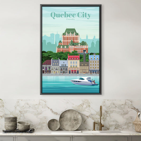 Charming Quebec City Oil Painting - Scenic Waterfront View