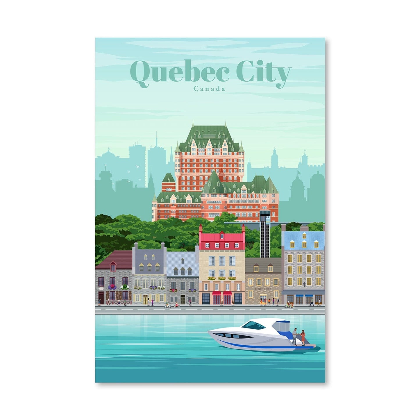 Charming Quebec City Oil Painting - Scenic Waterfront View