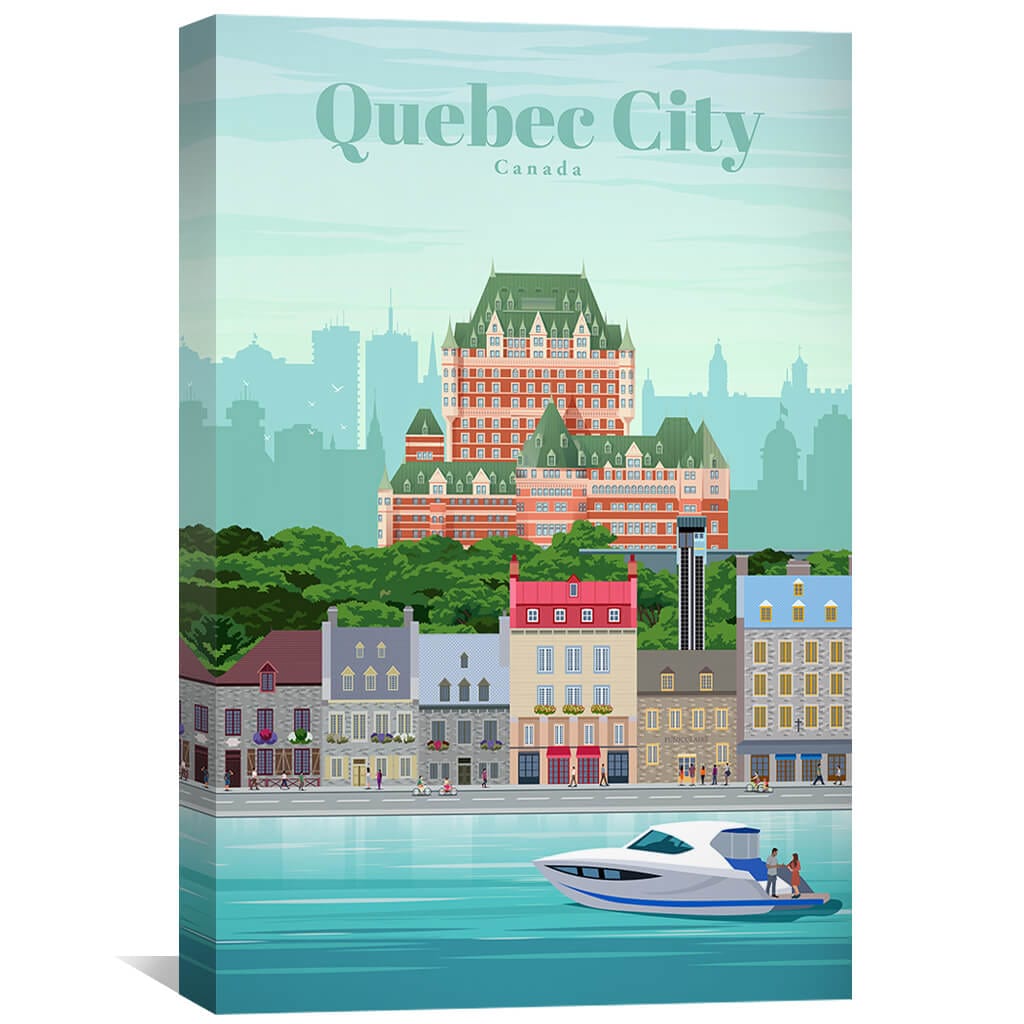 Charming Quebec City Oil Painting - Scenic Waterfront View