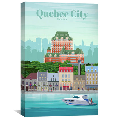 Charming Quebec City Oil Painting - Scenic Waterfront View