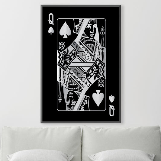 Silver Queen of Spades Oil Painting - Elegant Abstract Wall Art for Modern Decor