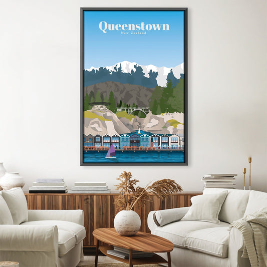 Scenic Queenstown Oil Painting - Serene Lake and Majestic Mountains Art