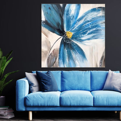 Vibrant Blue Flower Oil Painting for Modern Home Decor