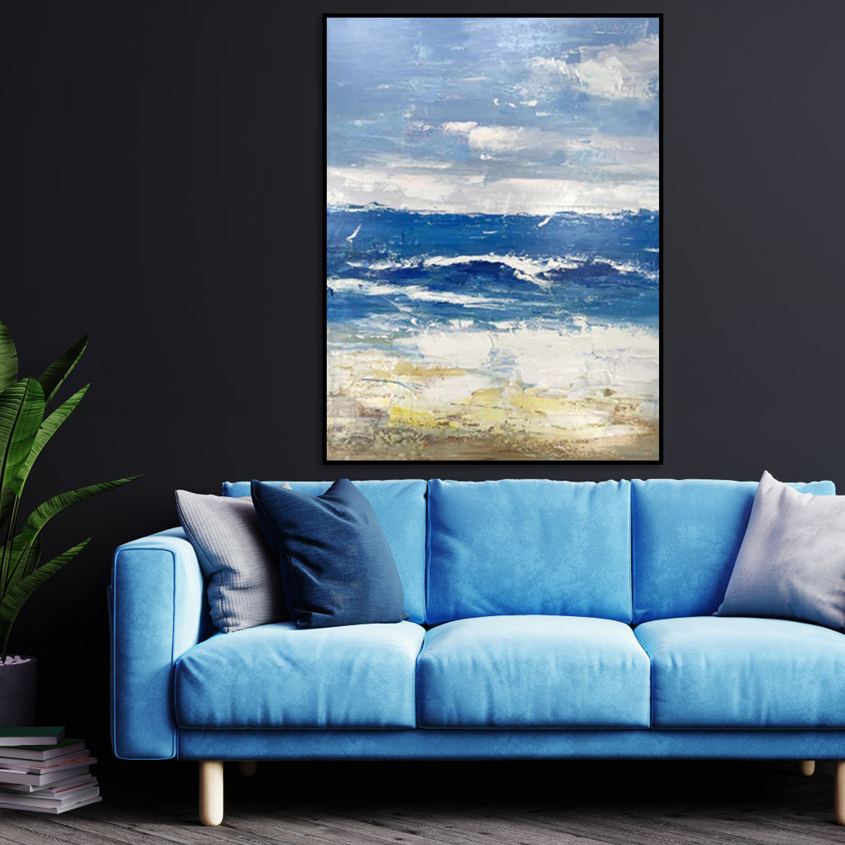 Tranquil Ocean Waves in Vibrant Oil Painting for Serene Home Decor