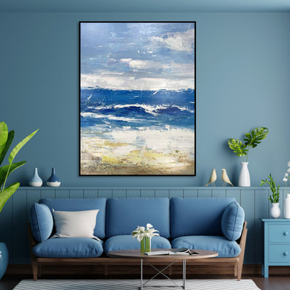 Tranquil Ocean Waves in Vibrant Oil Painting for Serene Home Decor
