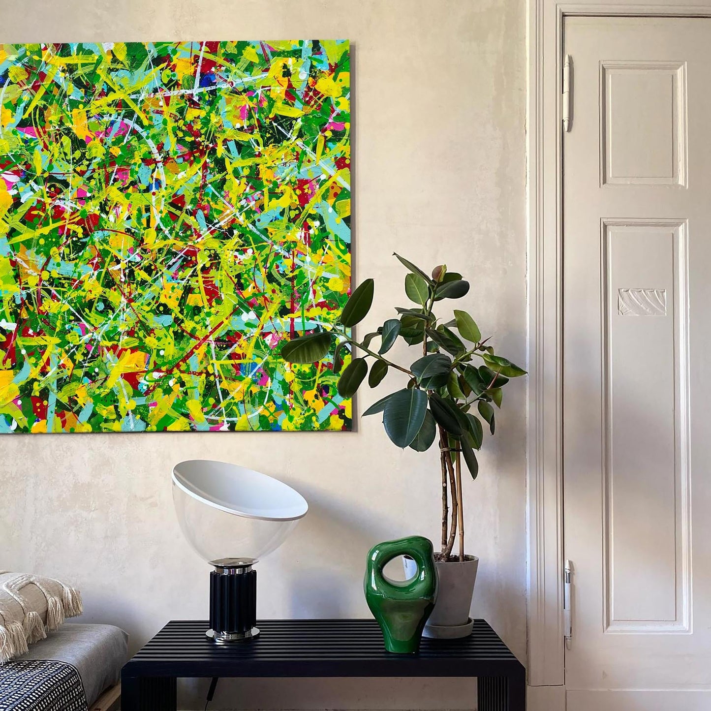 Vibrant Green Abstract Oil Painting for Modern Home Décor