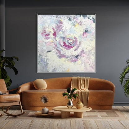 Soft Pink Roses: Abstract Floral Oil Painting for Elegant Home Decor