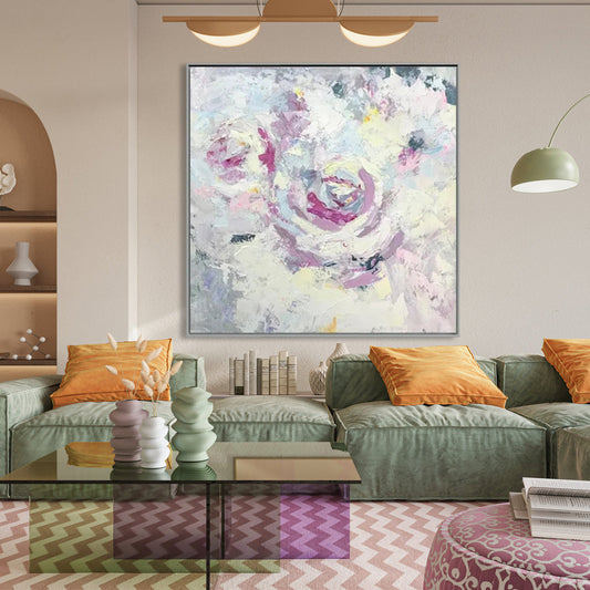 Soft Pink Roses: Abstract Floral Oil Painting for Elegant Home Decor