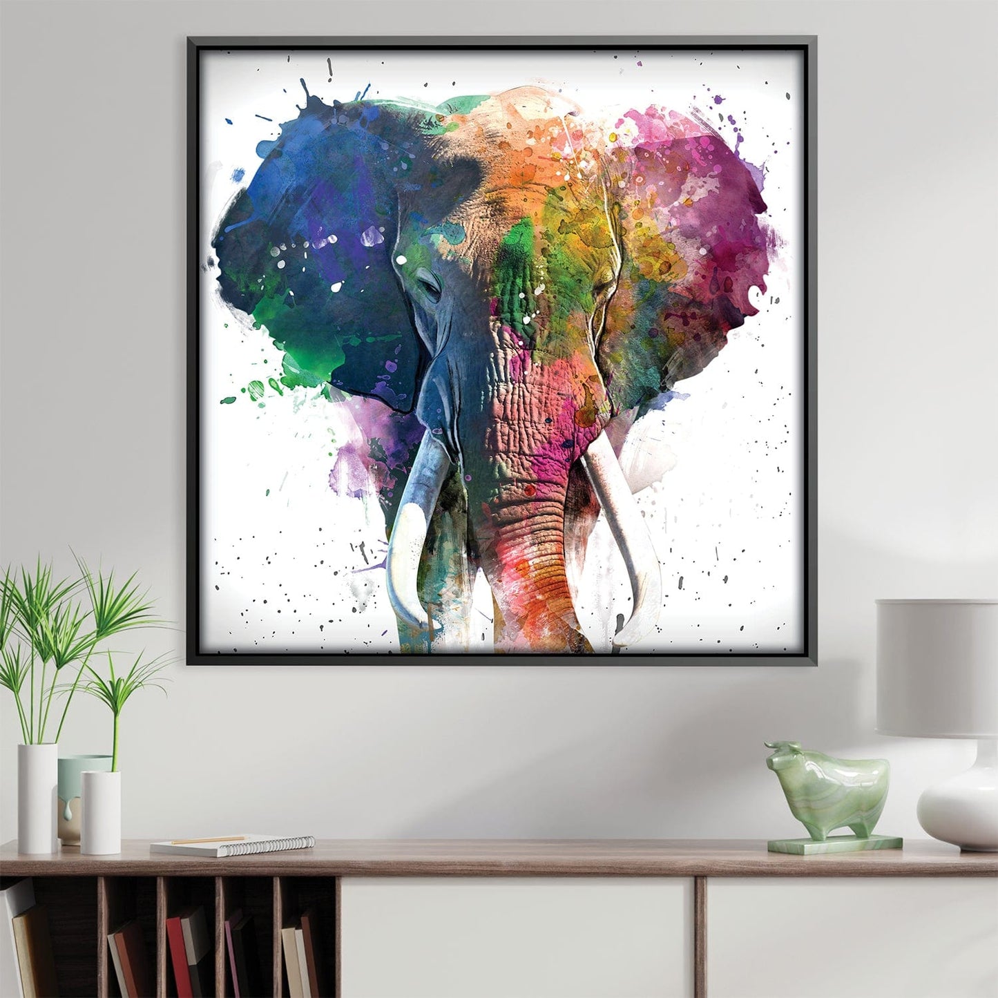 Vibrant Colorful Elephant Oil Painting for Modern Home Decor