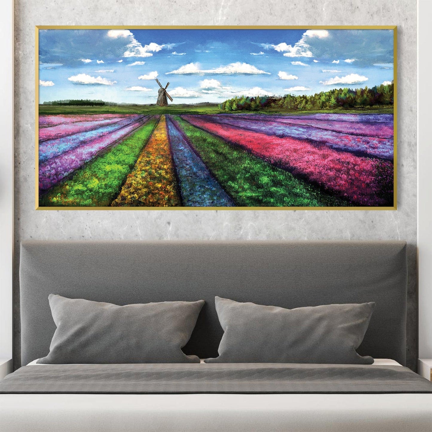 Vibrant Rainbow Meadow Oil Painting for Colorful Home Decor and Art Lovers