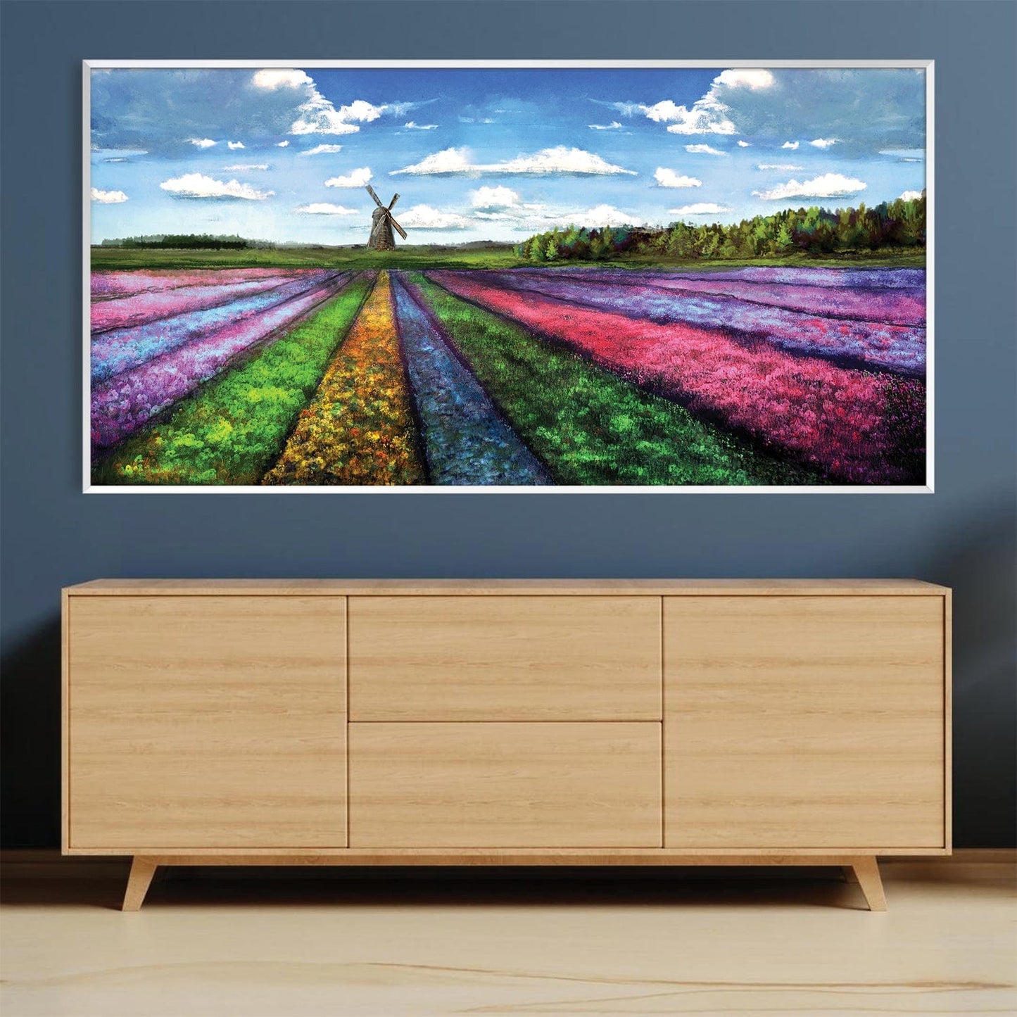 Vibrant Rainbow Meadow Oil Painting for Colorful Home Decor and Art Lovers