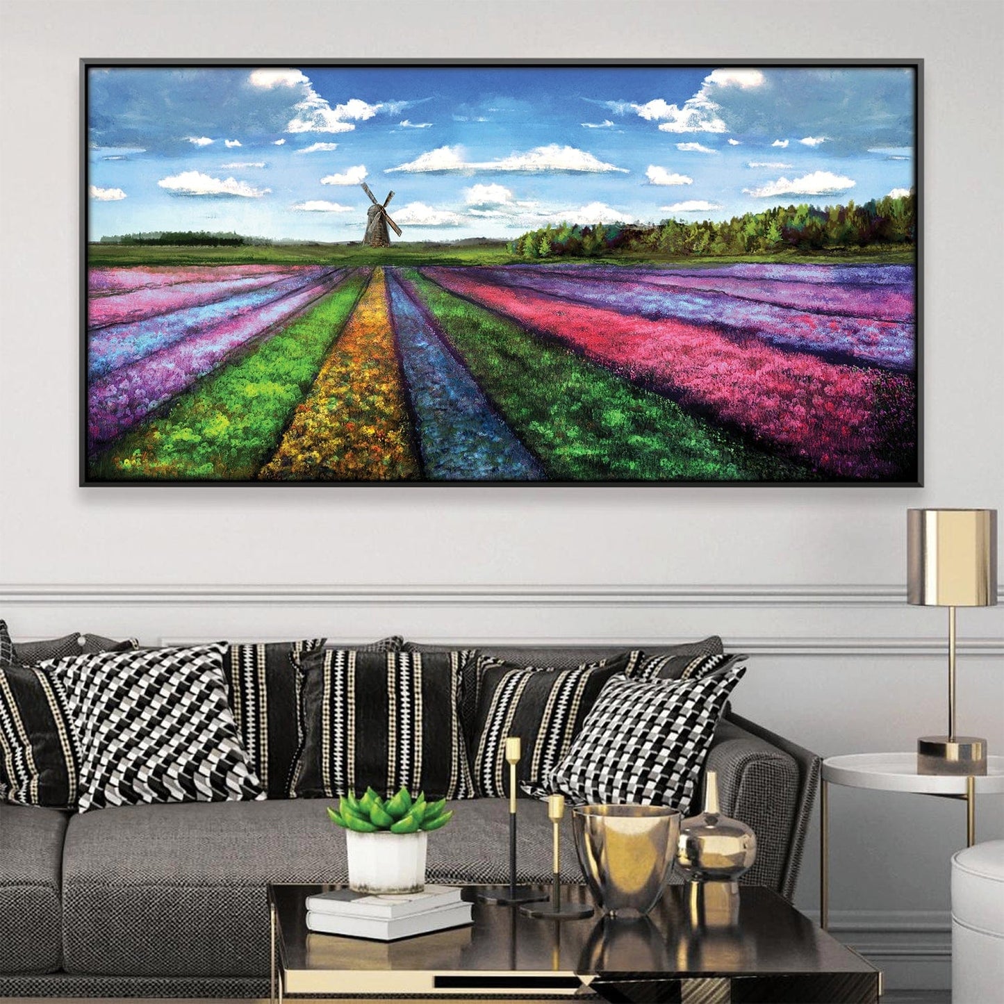 Vibrant Rainbow Meadow Oil Painting for Colorful Home Decor and Art Lovers
