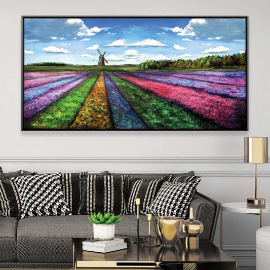 Vibrant Rainbow Meadow Oil Painting for Colorful Home Decor and Art Lovers