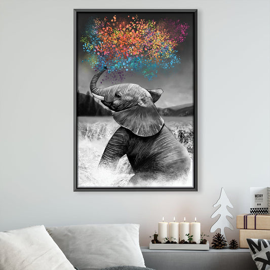 Colorful Elephant Splashing in Water - Vibrant Abstract Oil Painting Decor