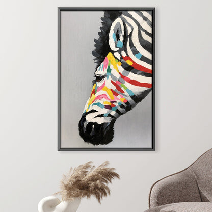 Vibrant Zebra Oil Painting with Colorful Stripes for Modern Home Decor