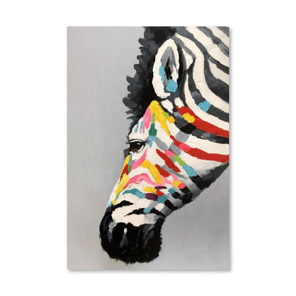 Vibrant Zebra Oil Painting with Colorful Stripes for Modern Home Decor