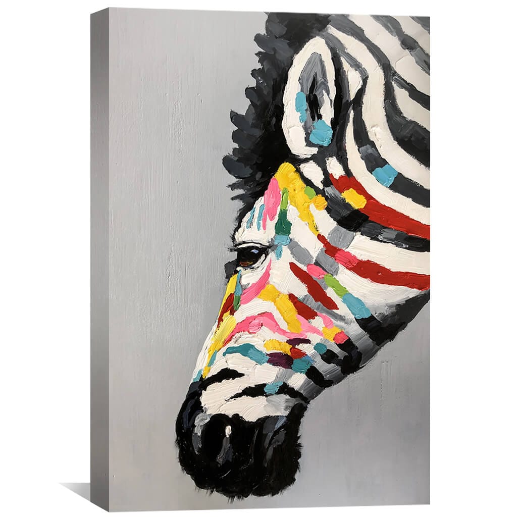 Vibrant Zebra Oil Painting with Colorful Stripes for Modern Home Decor