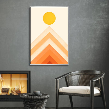 Retro Mountain Sunrise Oil Painting with Vibrant Rainbow Colors