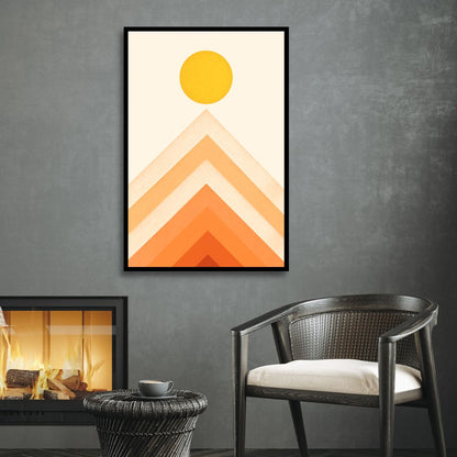 Retro Mountain Sunrise Oil Painting with Vibrant Rainbow Colors