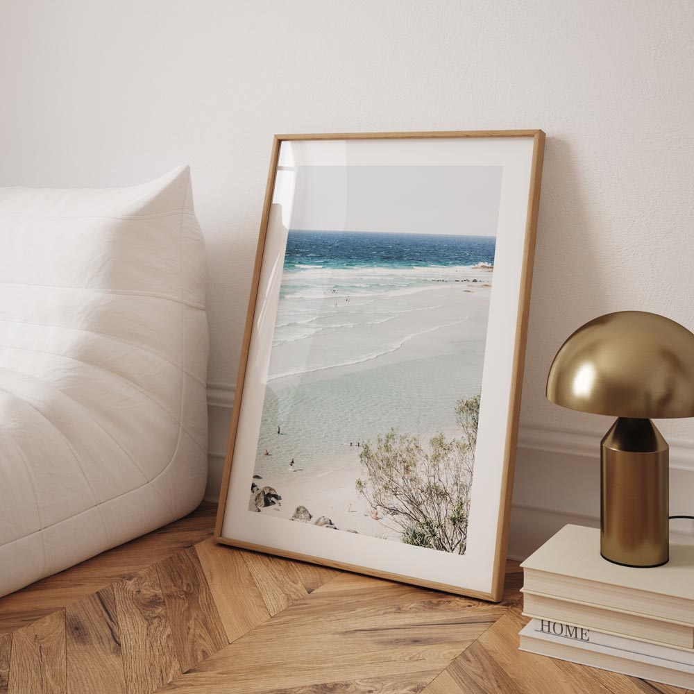 Serene Beach Landscape Oil Painting with Vibrant Ocean and Colorful Sky