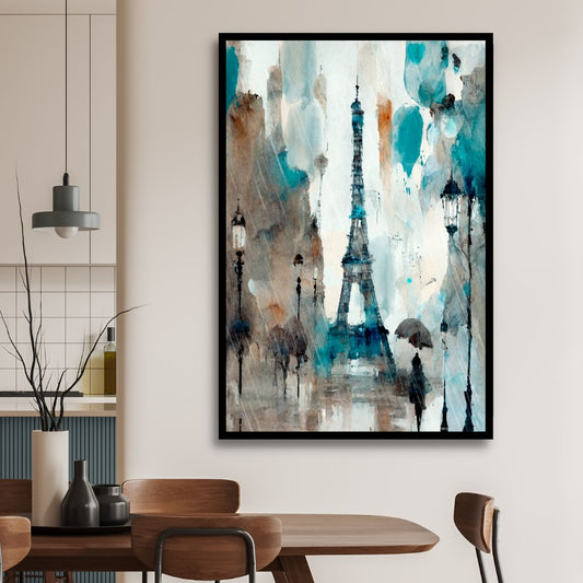 Abstract Paris Oil Painting - Rainy Day with Eiffel Tower Canvas Art for Home Decor