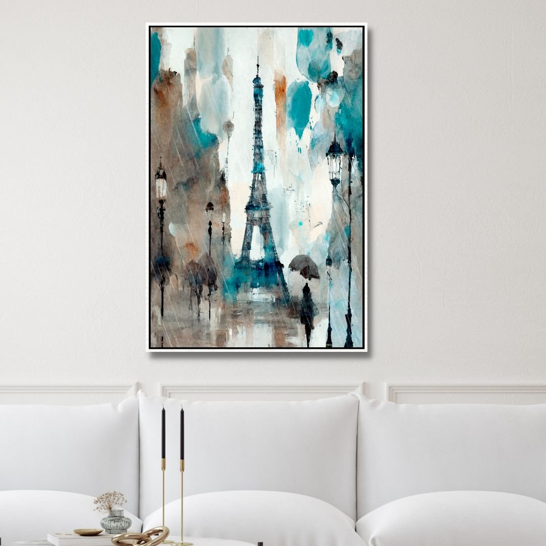 Abstract Paris Oil Painting - Rainy Day with Eiffel Tower Canvas Art for Home Decor