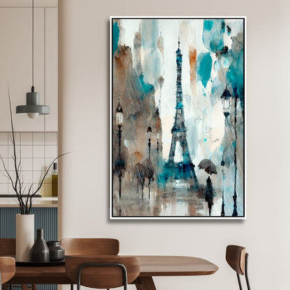 Abstract Paris Oil Painting - Rainy Day with Eiffel Tower Canvas Art for Home Decor