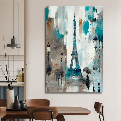 Abstract Paris Oil Painting - Rainy Day with Eiffel Tower Canvas Art for Home Decor