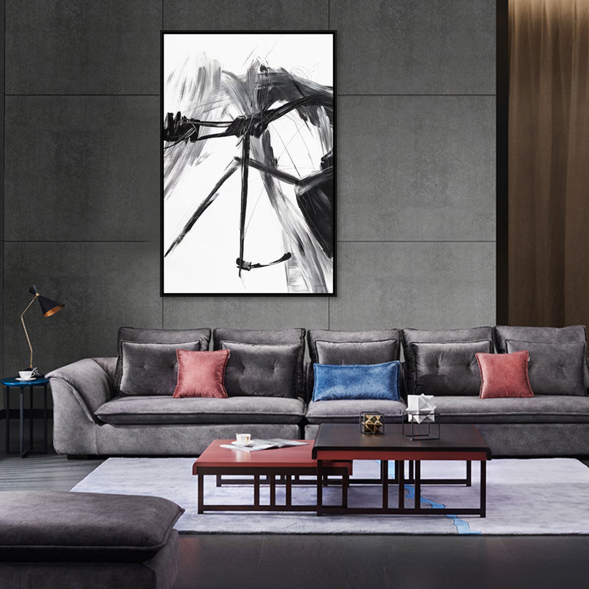 Abstract Oil Painting of Reflection and Emotion in Black and White