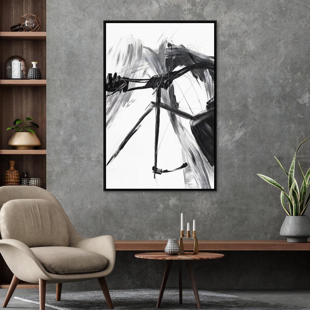 Abstract Oil Painting of Reflection and Emotion in Black and White