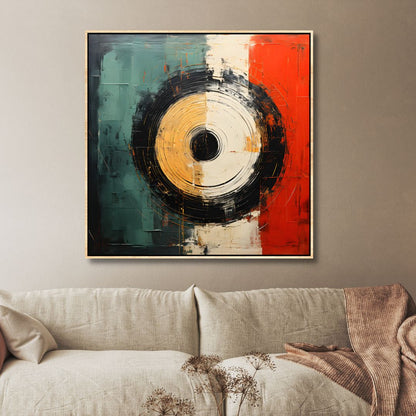 Geometric Abstract Oil Painting in Red, Green, and Yellow for Modern Home Decor
