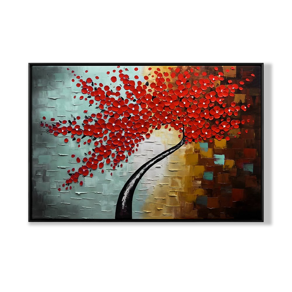 Vibrant Red Daisy Blossom Oil Painting for Modern Home Decor