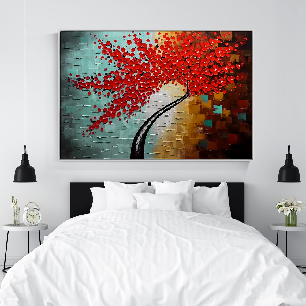 Vibrant Red Daisy Blossom Oil Painting for Modern Home Decor