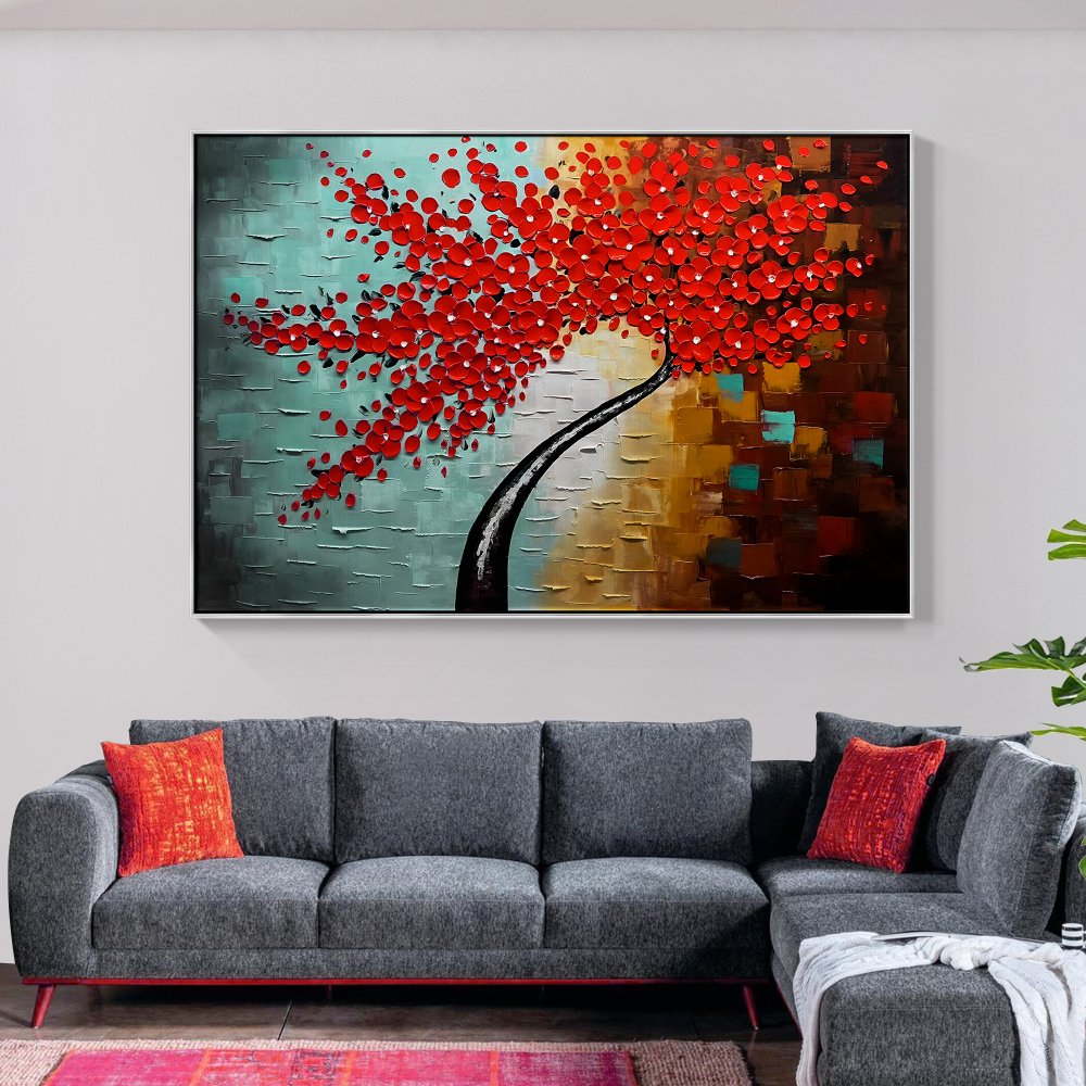 Vibrant Red Daisy Blossom Oil Painting for Modern Home Decor