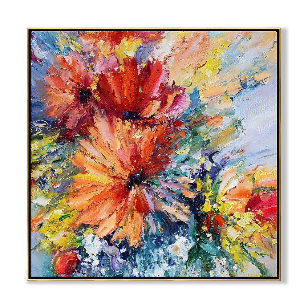 Vibrant Red Flower Oil Painting for Home Decor and Art Lovers