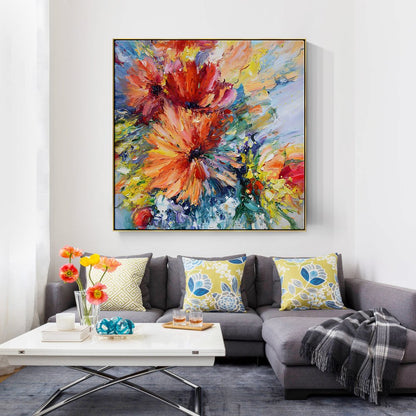 Vibrant Red Flower Oil Painting for Home Decor and Art Lovers