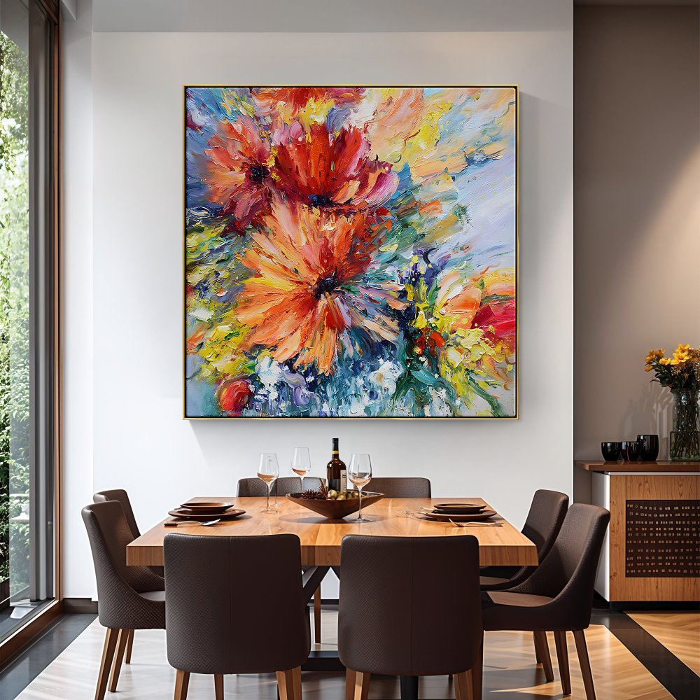 Vibrant Red Flower Oil Painting for Home Decor and Art Lovers