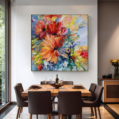 Vibrant Red Flower Oil Painting for Home Decor and Art Lovers