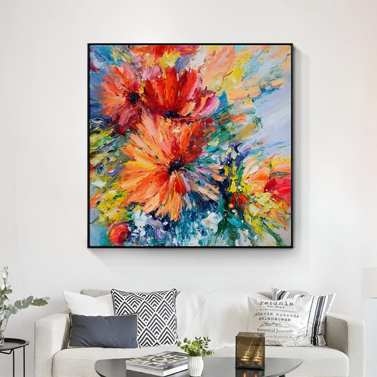 Vibrant Red Flower Oil Painting for Home Decor and Art Lovers