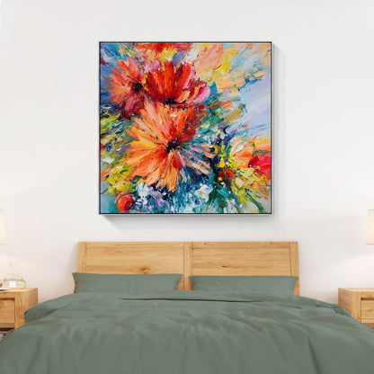 Vibrant Red Flower Oil Painting for Home Decor and Art Lovers