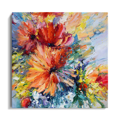 Vibrant Red Flower Oil Painting for Home Decor and Art Lovers