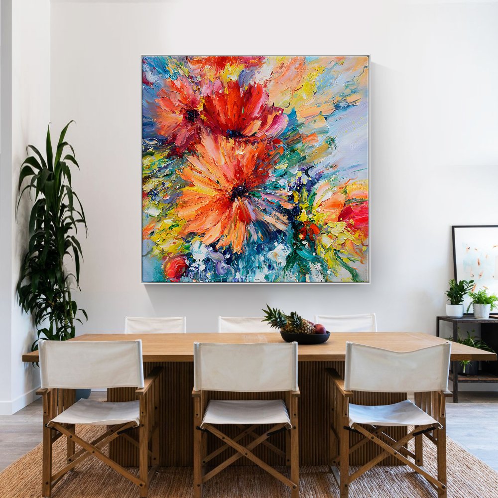 Vibrant Red Flower Oil Painting for Home Decor and Art Lovers